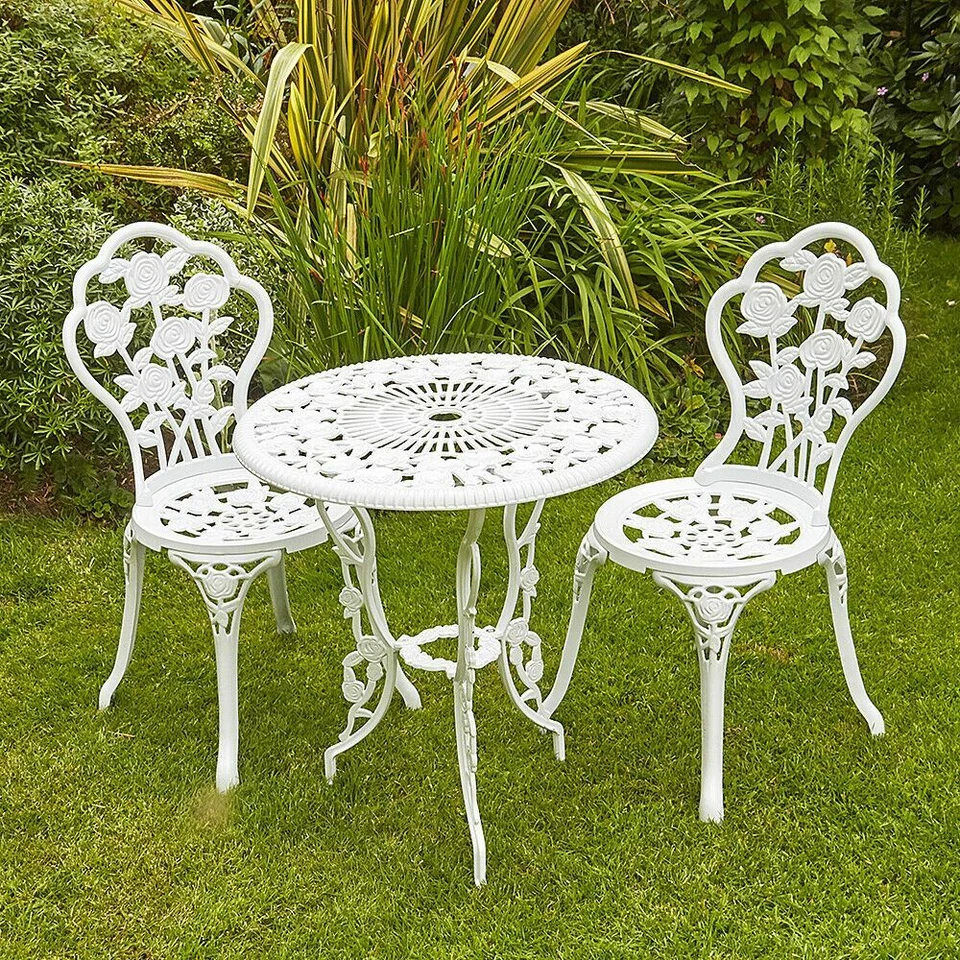 Bistro Set Outdoor Patio Garden Furniture Table and 2 Chairs Metal White