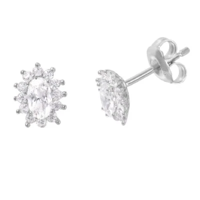 Orecchini A Perno In Argento Sterling Con Pietre CZ A Forma Ovale E Rotonda - Immagine 1 di 2