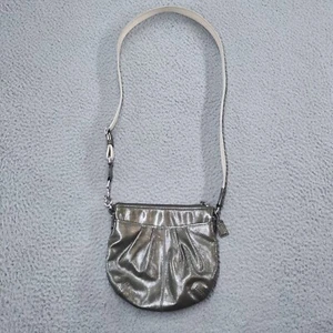 Coach Leather Purse Pewter Inner Pockets Small Shoulder Bag Blue Liner - Picture 1 of 22