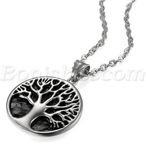 Vintage Retro Tree of Life Pendant Men's Stainless Steel Necklace With 22" Chain