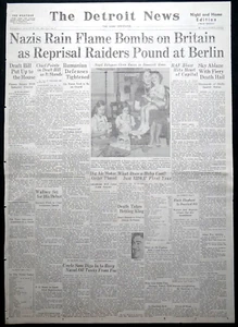 1940 Newspaper Front Page - Nazis Rain Flame Bombs on Britain, RAF Bombs Berlin - Picture 1 of 2
