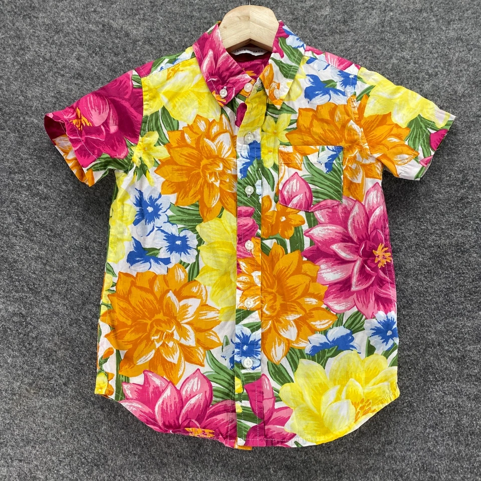 Camisa Janie And Jack Niños 4 Amarilla Floral Cuello Abotonado Manga Corta Algodón Foto 1 de 4