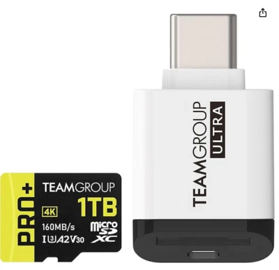 TEAMGROUP Pro Plus 1TB Micro SDXC UHS-I U3 A2 V30 R/W up to 160/110mb/s w/adapt - Image 1 of 4
