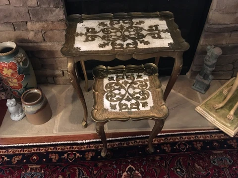 RARE! VTG Set (2) Italian Florentine MOLDED PLASTIC Nesting Tables -Italy Cover