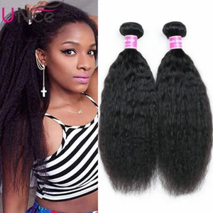 UNice Indian Kinky Yaki Straight Human Hair Extensions 3 Bundles Hair Weaves 12A - Picture 1 of 12