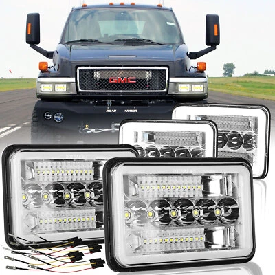 4X H4668 For GMC C4500 C5500 Topkick 2003-2009 4x6" LED Headlights Hi/Lo Beam H4 - Image 1 of 4