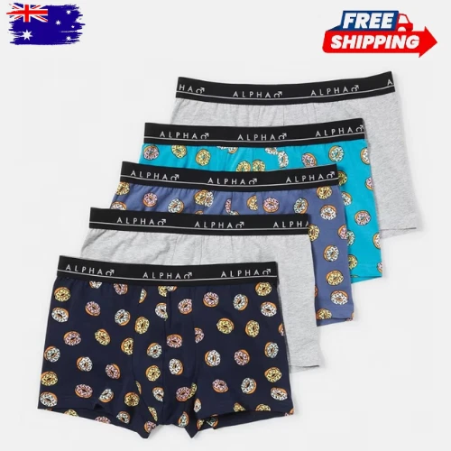 5 Pack Print/Plain Trunks/ Underwear, Cotton, Classic Fit, Male Multicolor Print - image 1 of 1