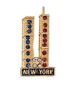 Red Blue Rhinestone New York Twin Towers Pin J125 - Picture 1 of 6