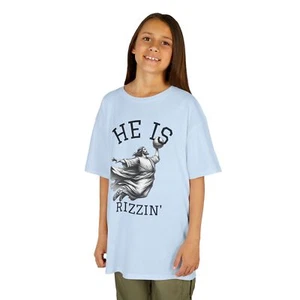 He Is Rizzin' Kids Cotton™ Tee, Playful T-Shirt, Youth Casual Wear, Easter Tee - Picture 1 of 42