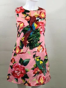 Dress A-Line Pink Parrots with Crystal Buttons size M And L - Picture 1 of 5