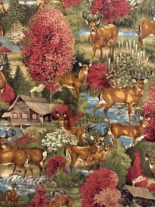 Resto de tela de cabaña de caza ciervo campo bosque ciervo ciervo bosque 40" x 44" CRANSTON - Imagen 1 de 10