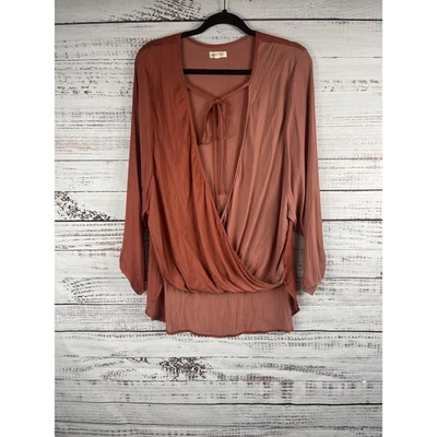 Тишина + шум блузка женщин большой ржавчины коричневый с избытком длинным рукавом чистый топ - Изображение 1 из 4