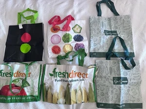 "LOTE DE 6 bolsas de compras de supermercado FRESH DIRECT pera manzanas maíz" - Imagen 1 de 8
