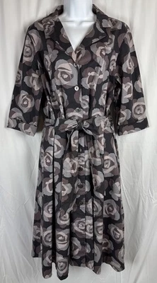 Boden Riviera Belted Shirt Dress Midi Abstract Floral Burgundy & Purple Size 12L - Image 1 of 4