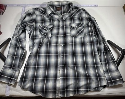 Ely Plains Mens M Pearl Snap Shirt Western Ranch Cowboy Striped Gray Black Wh - Image 1 of 4