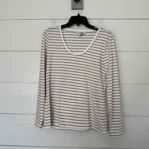 White House Black Market Women’s Small Brown White Ribbed Longsleeve - Picture 1 of 5