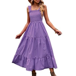 Casual Bohemian Spaghetti Strap Maxi Dress – Women's Summer Sleeveless Long Dres - Picture 1 of 9