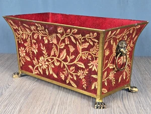 ¿Acento oriental? Maceta de metal Tole pintada a mano cabezas de león de latón, patas 16" - Imagen 1 de 12