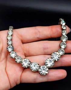 Collana Cristallo Stile Art Decò Vintage 16,5in Tono Argento Dichiarazione Elegante - Foto 1 di 7