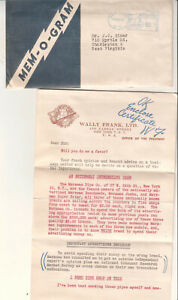 1951 cover & enclosures Wally Frank Ltd Marxman Pipes Nassau St New York to WV