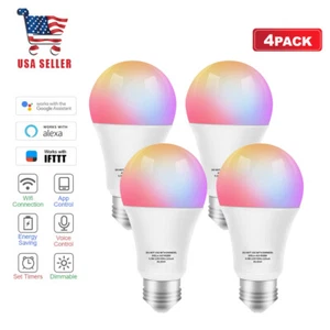 Smart Light Bulb, RGB Color Changing CCT LED Bulbs, Works with Alexa, 4pack - Picture 1 of 7