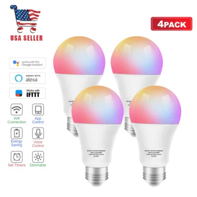 Smart Light Bulb, RGB Color Changing CCT LED Bulbs, Works with Alexa, 4pack - Image 1 of 4