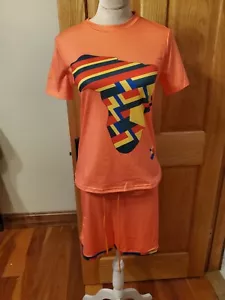 Africa Matching Pants And T-shirt Set Size Large Orange Drawstring Tie stretchy - Picture 1 of 8