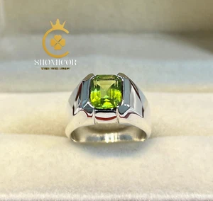 Natural Green Peridot Unisex Ring – 925 Sterling Silver Handmade Aug Birthstone - Picture 1 of 6