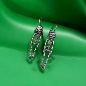 Fashion jewelry vtg Silver 925 Skeleton skull Earrings gothic memento mori gift - Picture 1 of 24