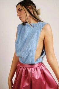 80s Cutout Sweater Vest (OS) vintage baby blue side boob pastel top knit cut out - Picture 1 of 8