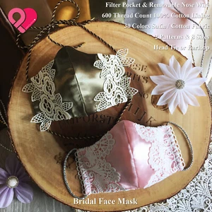 Braut Gesichtsmaske Filtertasche abnehmbarer Nasendraht 600 Faden Baumwolle Satin Spitze - Bild 1 von 13
