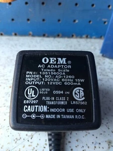 A/C in D/C output 12v dc 600 mA 15 W for Toledo Scale P/N: 13515600A Over Stock! - Picture 1 of 3