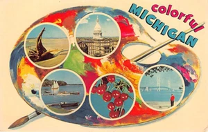 Postkarte Mi: Buntes Michigan, Künstlerpalette Multiview, 50er Jahre, unbespielt - Bild 1 von 2