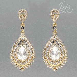 Damen-Ohrhänger vergoldet klar Kristall Strass Hochzeit Braut 6 - Bild 1 von 4