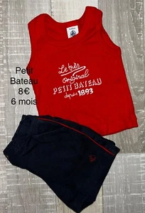 PETIT BATEAU 6 Mois Garçon : Ensemble T Shirt Rouge + Short tbe - Foto 1 di 1