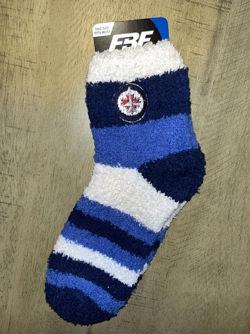 WINNIPEG JETS NHL TEAM LOGO WOMENS STRIPED SOFT FUZZY ANKLE SOCKS Q Cover