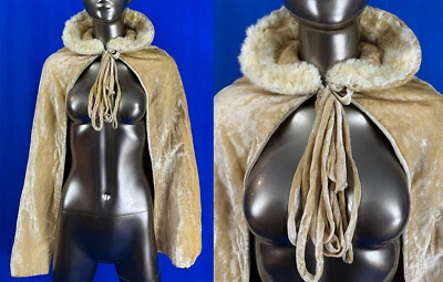 Vintage 1930s Art Deco Ivory Cream Velvet Ermine Fur Collar Cloak Cape Capelet - Image 1 of 3