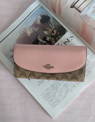 Genuine Coach Signature PVC Slim Envelope Wallet Khaki Blush 2 Pink F54022 - Image 1 of 4