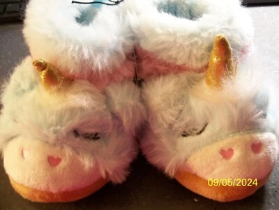 Infant Toddler Girls Unicorn Blue Slippers Booties size 4 Wonder Nation - Image 1 of 4