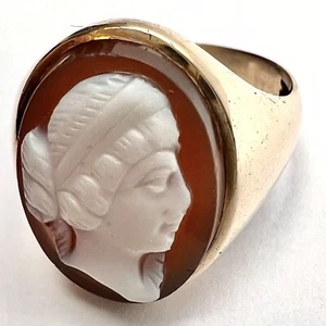 Vintg 10k Solid Yellow Gold Hand Carved Cameo Men’s Women’s Ring Size 9.5, 7.72g - Picture 1 of 12