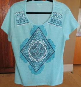 SALE Style & Co. XL Green Polyester Cotton Relaxed Fit Women's Short Slv TShirt - Picture 1 of 8
