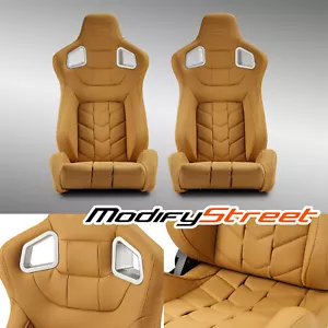 Par de asientos deportivos de carreras reclinables de PVC beige Pure Series con deslizador izquierdo/derecho - Imagen 1 de 8