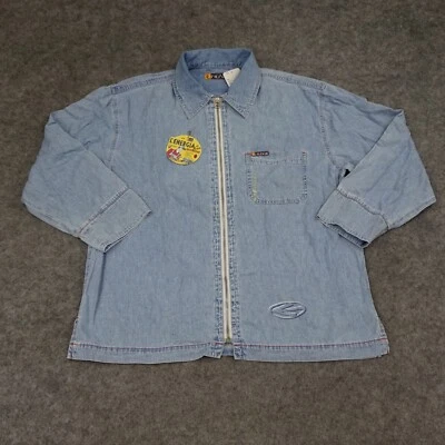 Chaqueta Energie Para Hombre Mediana M Azul Denim Jean Motocicleta Cremallera Completa Cuello Butch Foto 1 de 4