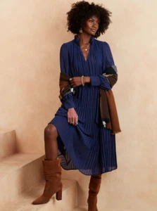 Banana Republic RARE Chiffon PLEATED Midi BOHO Dress Patriot Blue sz XXS PETITE - Picture 1 of 5