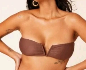 Top de bikini Andie Swim Scala tazas extraíbles sin tirantes cuello en V espresso marrón XL - Imagen 1 de 3