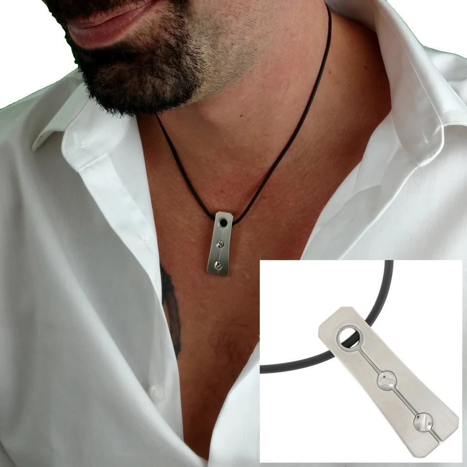 Rochet Siderale Stainless Steel Bolt Industrial Pendant 1 1/2" Necklace 20" - Image 1 of 4