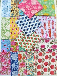 Indian Hand Block Print 100%Cotton Voile Fabric Napkins Set 24 Pc Floral Assort - Picture 1 of 6