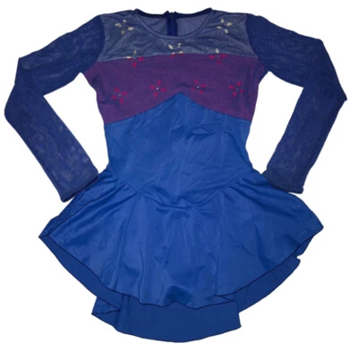 Mondor Girl’s M Blue Figure Skating Dress Mesh Back & Long Sleeves Competition - Image 1 of 4