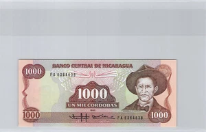 Nicaragua 1000 CORDOBAS 1985 N° FA 6364638 Pick 156A - Picture 1 of 2