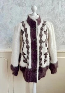 AFFECTIONS weiß taupe Angora Perlen Wolle super weich Boho Strickjacke Jacke M - Bild 1 von 9